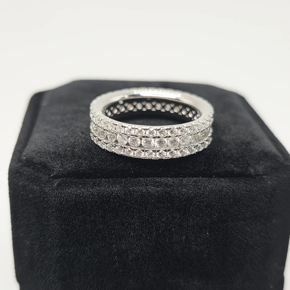 3 Row Moissanite Band, S925 Silver Size 6.